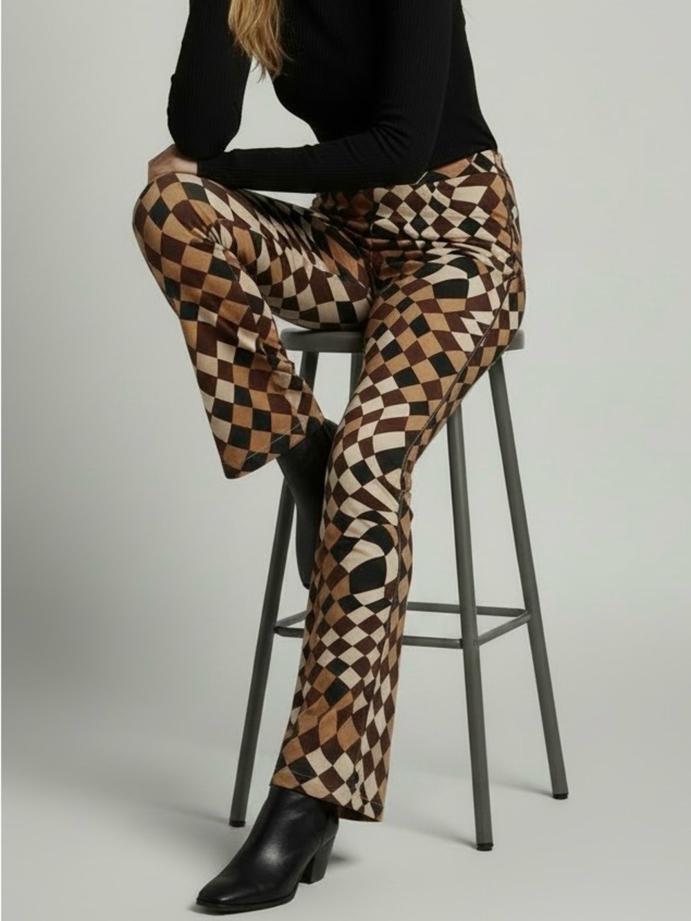 Wearever by J.Jill Warped Checkerboard Knit Pants polyester spandex 70s inspired